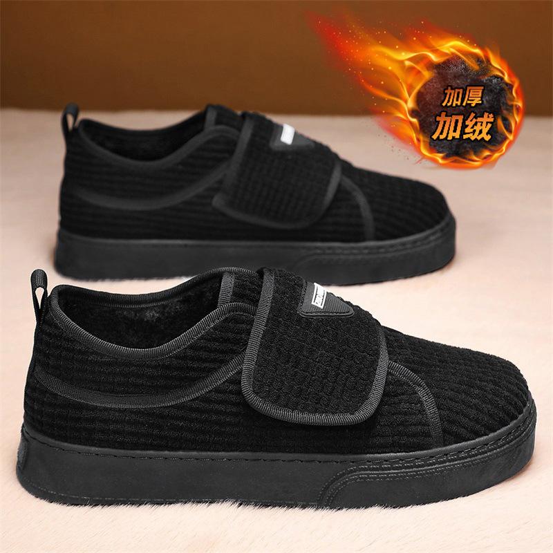 

Зимние мужские вельветовые меховые теплые флисовые ботинки для снегоступов Удобные кроссовки для активного отдыха Кроссовки для скейтбординга с липучкой Нескользящие роскошные 44 чёрный