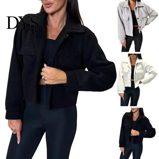 Big Pocket Jacket Fall Winter Women Turn-down Collar English Style Chest Pockets Windproof Lightweight Outwear Single-breasted Solid Color Button