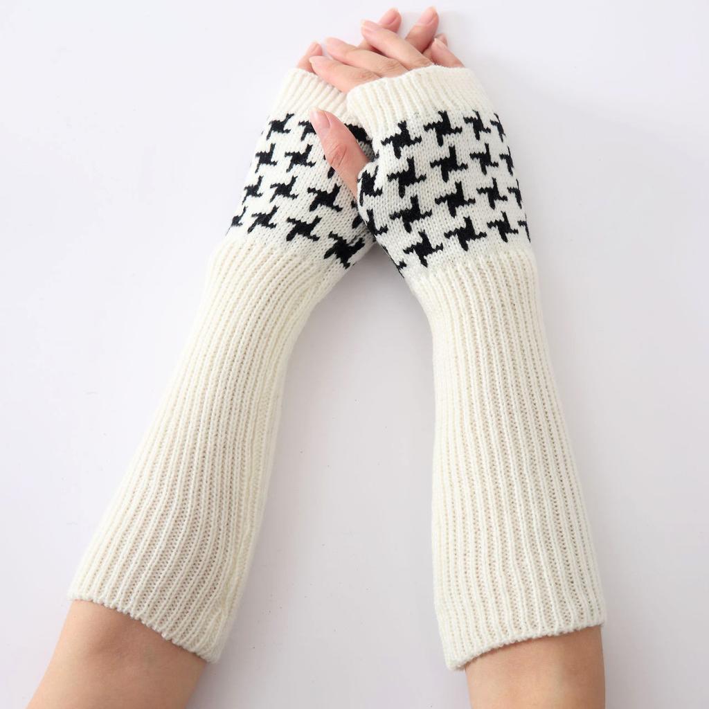 Qian Niao Ge Fashionable Warm Gloves and Sleeves for Autumn and Winter Mid Length Women's Knitted Woolen Sleeves with Half Finger Exposure