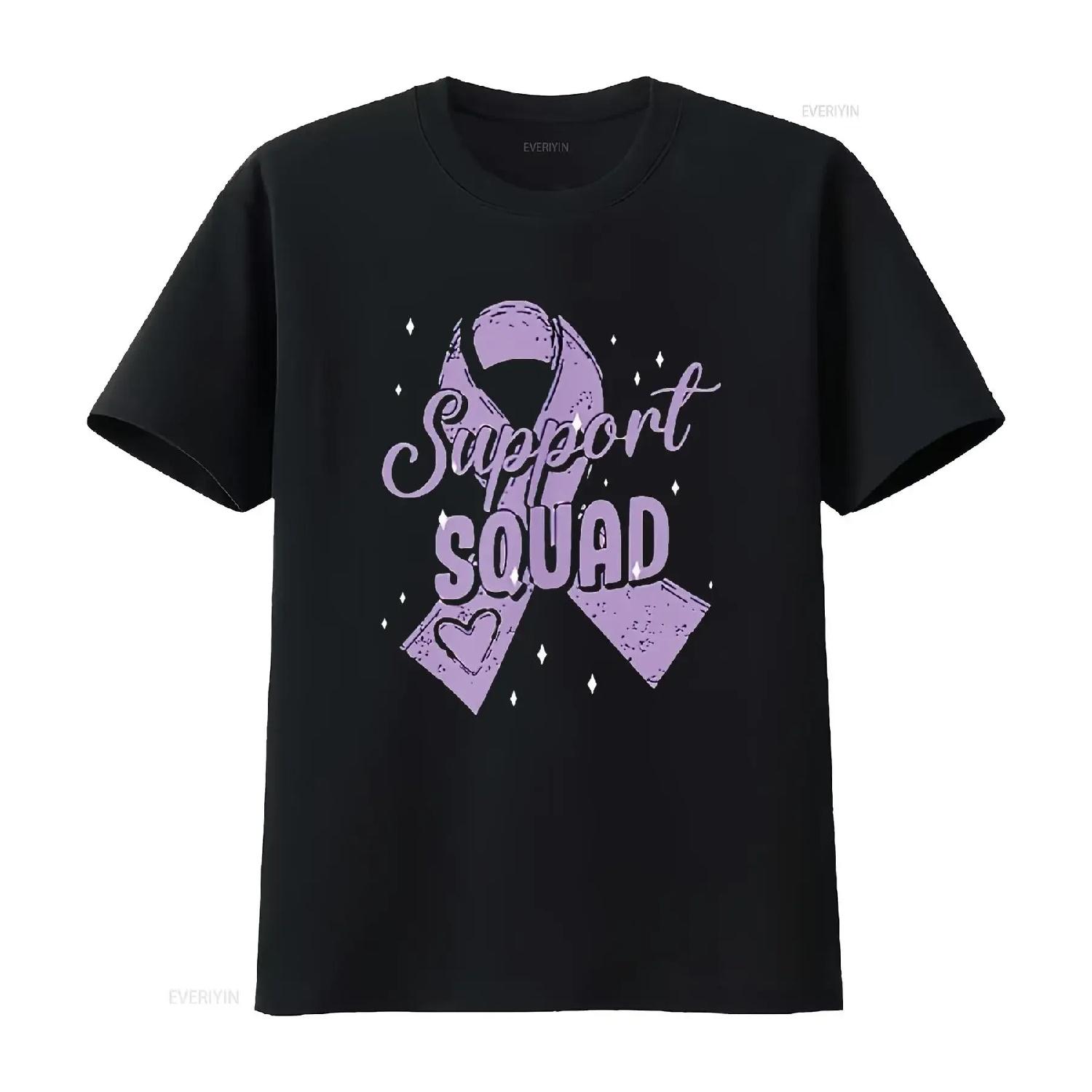 

Womens Support Squad Stomach Cancer Awareness Periwinkle Ribbon T Shirt Black vintage Washed graphic Top For Everyday Wear S чёрный