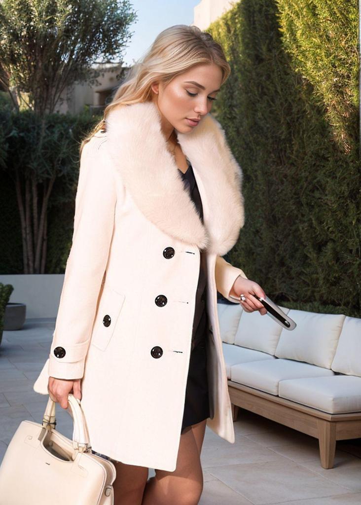 European and American Women's Autumn/Winter Korean Style Wool Coat with Big Fur Collar and Double-Breasted Casual Jacket.