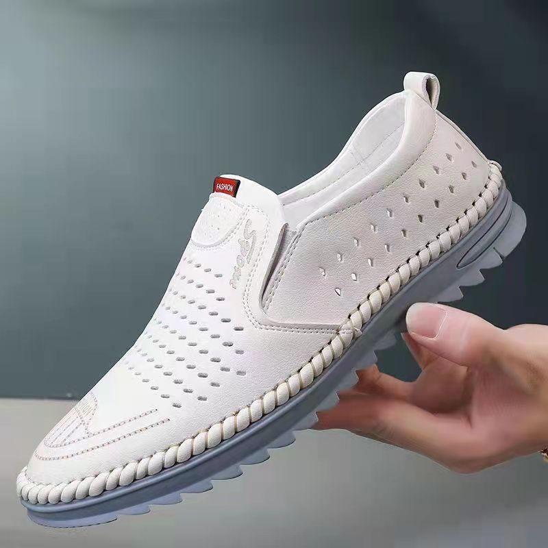 Hollow Mesh Shoes Summer Men's Sandals Hollowed Leather Shoes Soft Leather Cool Leather Shoes Breathable Hole Shoes Middle-aged Dad Men's Shoes