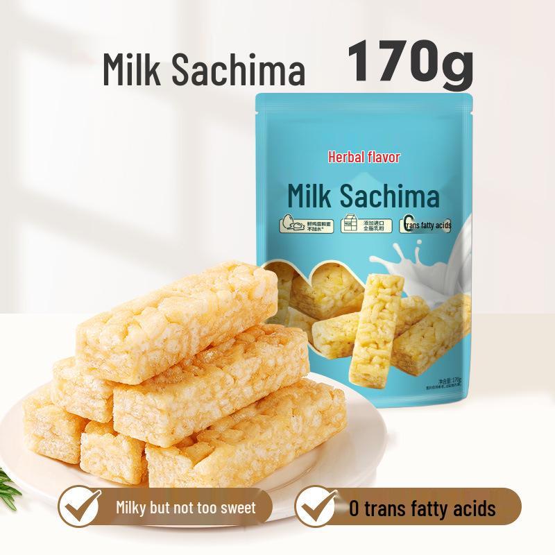 Bai Cao Wei Milk-Flavored Sachima 170g Box - 35 Pack Breakfast Pastry Snack for Office or Afternoon Tea