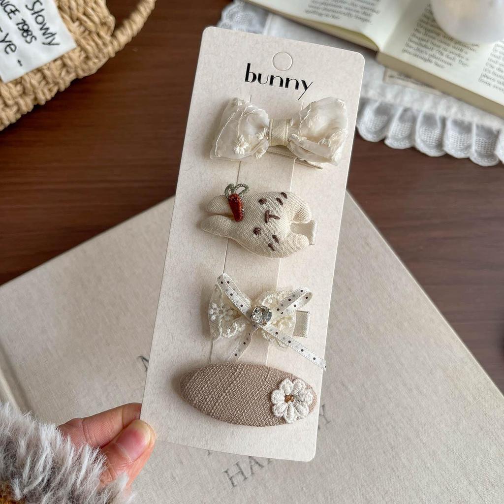 Kids' Soft Cartoon Rabbit Pearl Hair Clip Set - Non-damaging & Cute