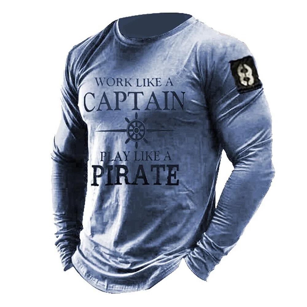 Retro Style 3D Guide Printed Men's Casual Round Neck Long Sleeved T-shirt