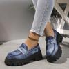 Rimocy 2025 New Women Chunky Heels Loafers Fashion Crystal Slip On Platform Shoes Woman Gothic Thick Bottom Shallow Denim Pumps