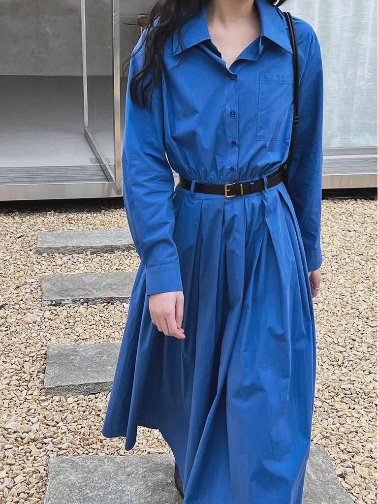 Luxi Women's Spring French Polo Collar Shirt Dress - High-End, Slim Fit Long Skirt, Style 9713