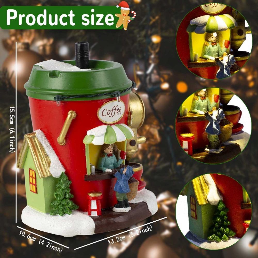 

North Pole Christmas Village Lit Building Figurine Coffee Shop Holiday Home Decor Collection Village House for Seasonal Display красный