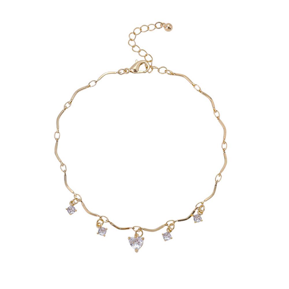 French Elegance Heart Zircon Anklet: Summer Beach Style, Simple & Versatile Foot Jewelry.