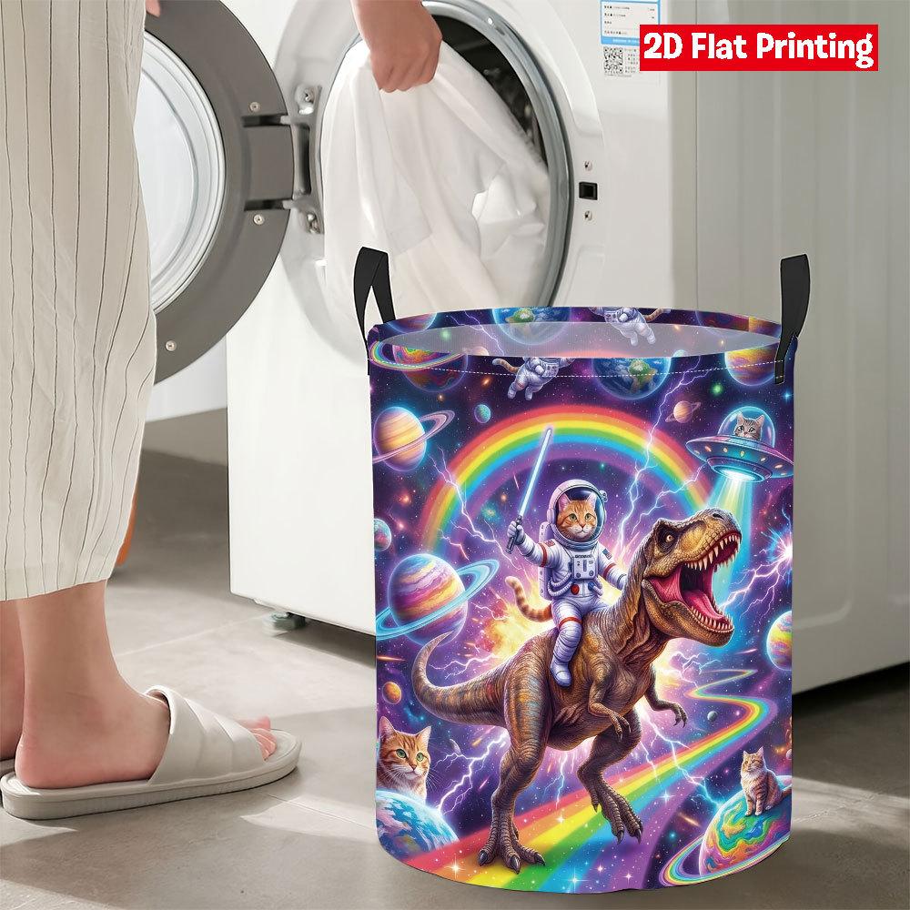 Collapsible Laundry Basket Large Round Waterproof Fabric Hamper Dirty Clothes Storage Bin Toy Organizer with Handles