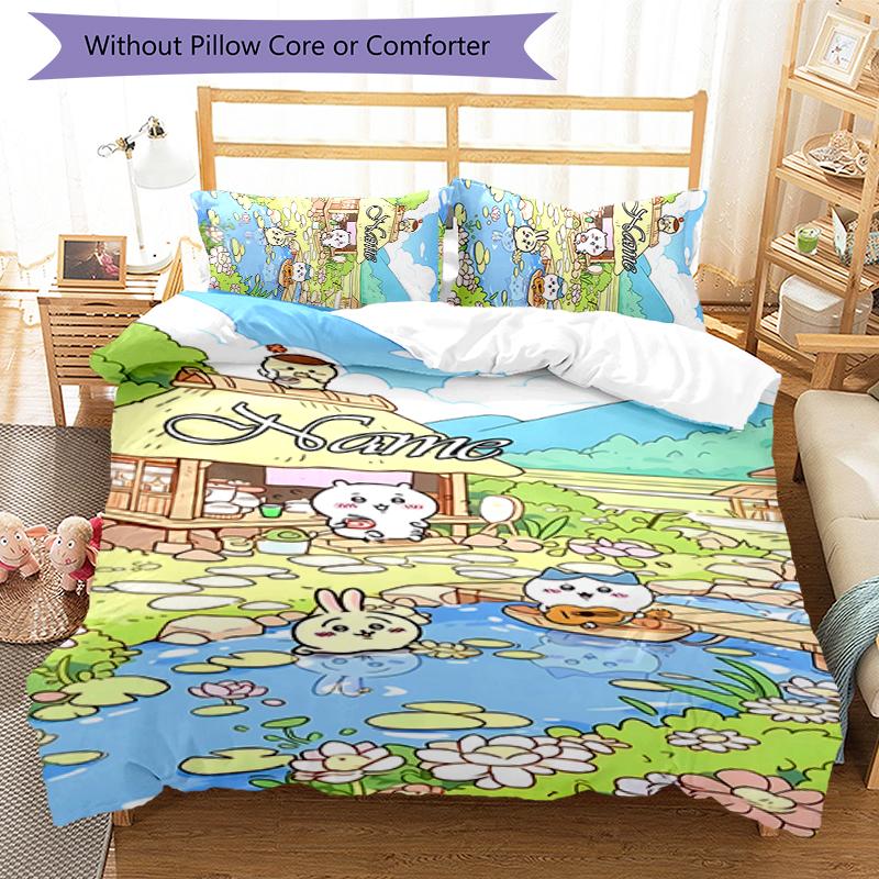 3pcs Custom Name Chiikawa Bedding Set Duvet Cover Closure Includes 1 Duvet Cover & 2 Pillowcases for All Seasons Bedroom Decor