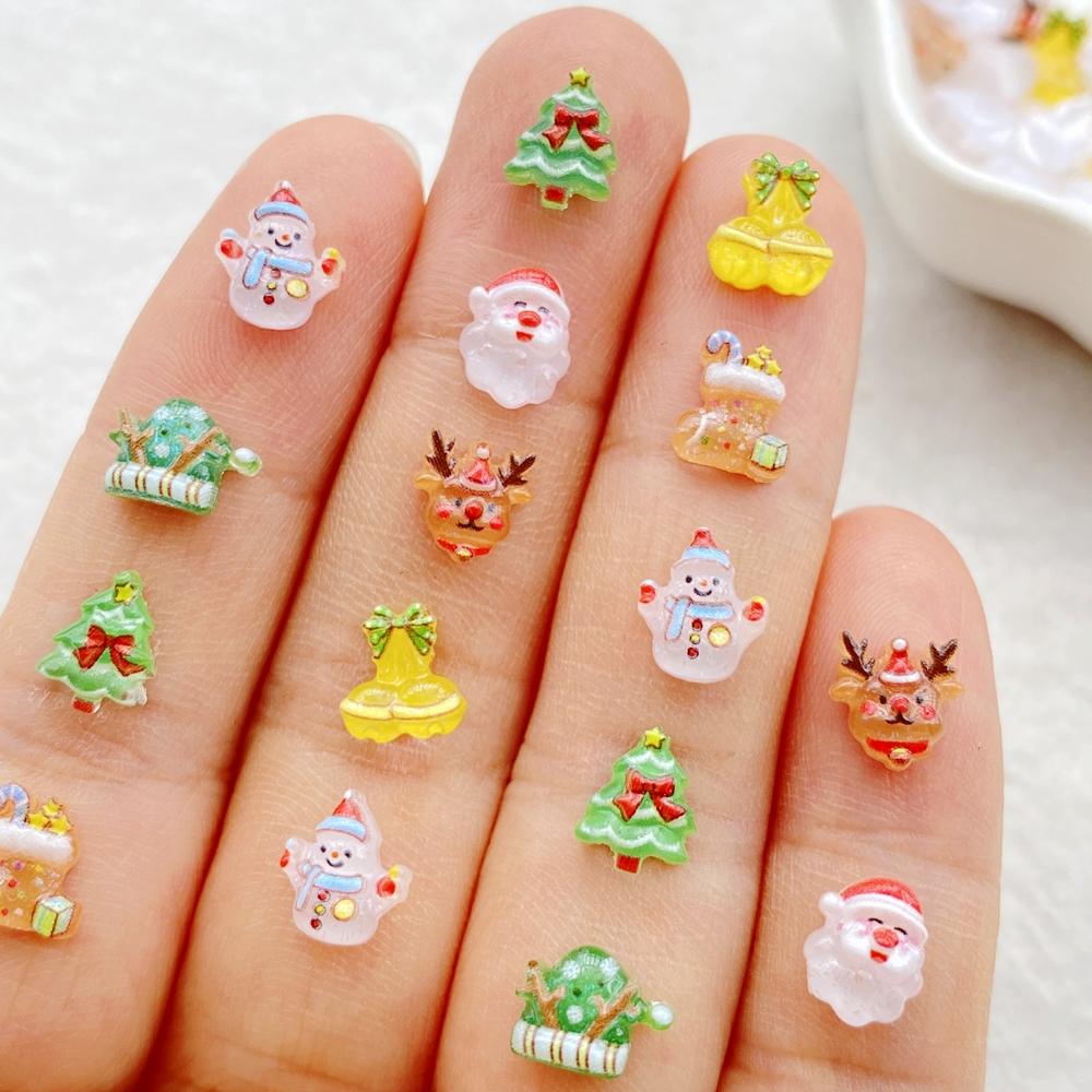 50pcs Resin Cartoon Santa Claus, snowman, deer, bell, Christmas tree Nail Art Decor Flatback Rhinestone DIY Scrapbook Decor