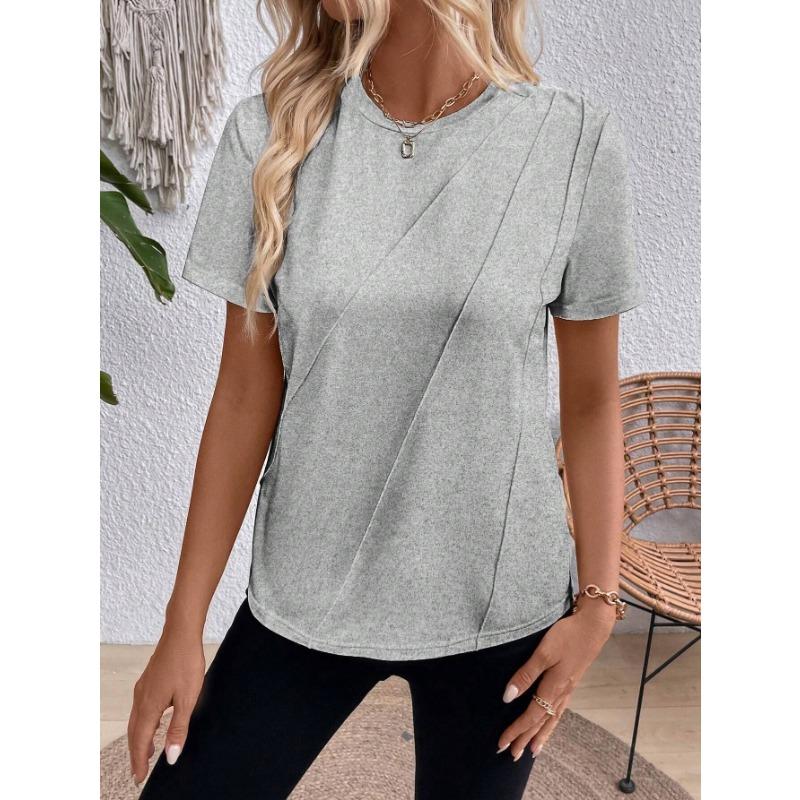 Summer New Solid Color Round Neck Short-sleeved Loose T-shirt Shirt Vest for Women