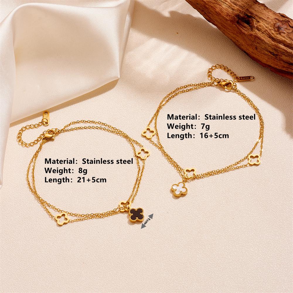 Luxury Stainless Steel Four-Leaf Clover Pendant Anklet - Non-Fading Women's Jewelry