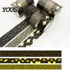 Decorative Masking Tape 3 Rolls Golden Foil Washi Tape, Retro Plaid Leaf Pattern Set Adhesive for DIY Crafts, Journal, Planner, Scrapbooking Supplies