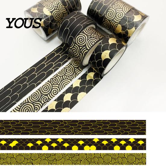 Decorative Masking Tape 3 Rolls Golden Foil Washi Tape, Retro Plaid Leaf Pattern Set Adhesive for DIY Crafts, Journal, Planner, Scrapbooking Supplies