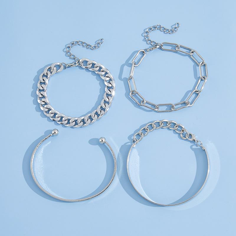 Stylish and Versatile Multi-element Bracelet Set, Vintage Diamond-encrusted Bracelet, Bohemian Cut-out Adjustable Ring