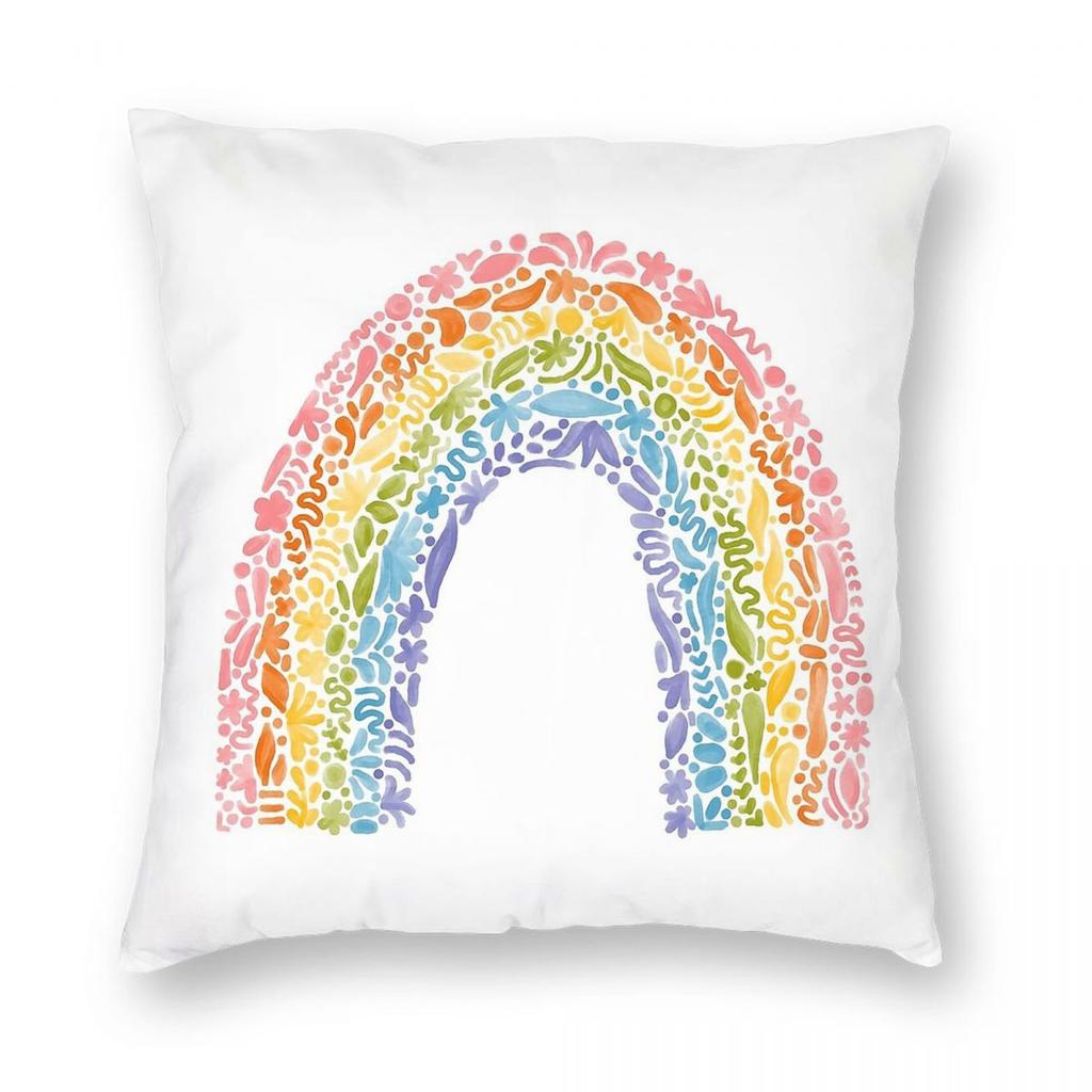 Floral Arch Rainbow Square Pillowcase Polyester Linen Velvet Printed Zip Decorative Throw Pillow Case Car Cushion Cover