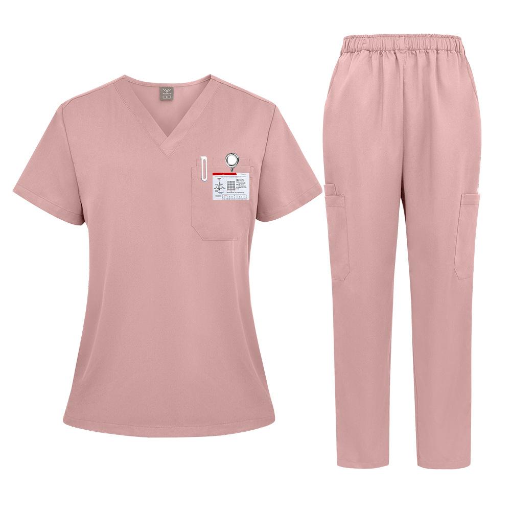 3Xl Men'S And Women'S Casual Loose Large Size Wind Hand Washing Clothes Doctor Nurse Clothes Work Clothes Solid Color Set Short Sleeves