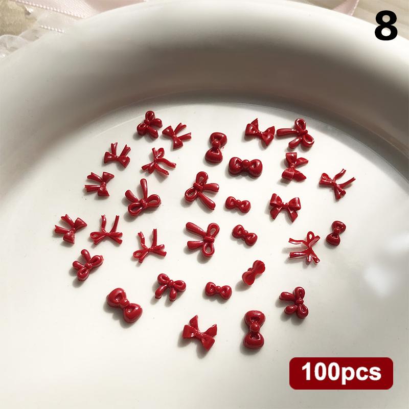 

100PCS 3D Nail Art Red Bow Charms Supplies Kawaii Accessories Resin For Nails Decorastion Product Manicure Decor Materials Tool