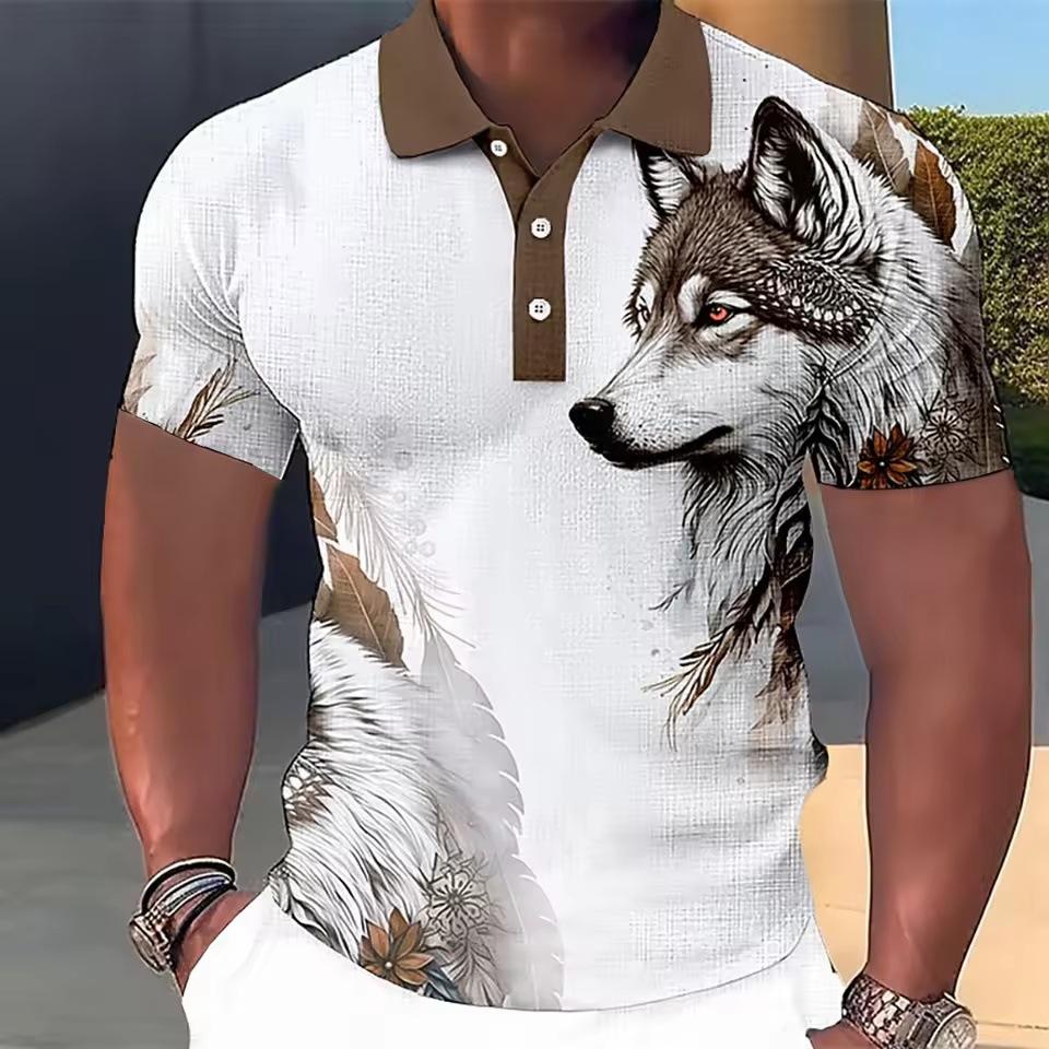 Animal Men's Polo Shirt Wolf and Eagle Men's Clothing Summer Casual Short Sleeve Top