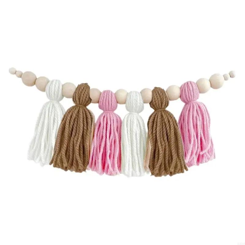 

DIY Tassel Garland with Wooden Bead Party Backdrop Bohemian Home Wall Hanging Decoration for Bedroom Nursery Birthday