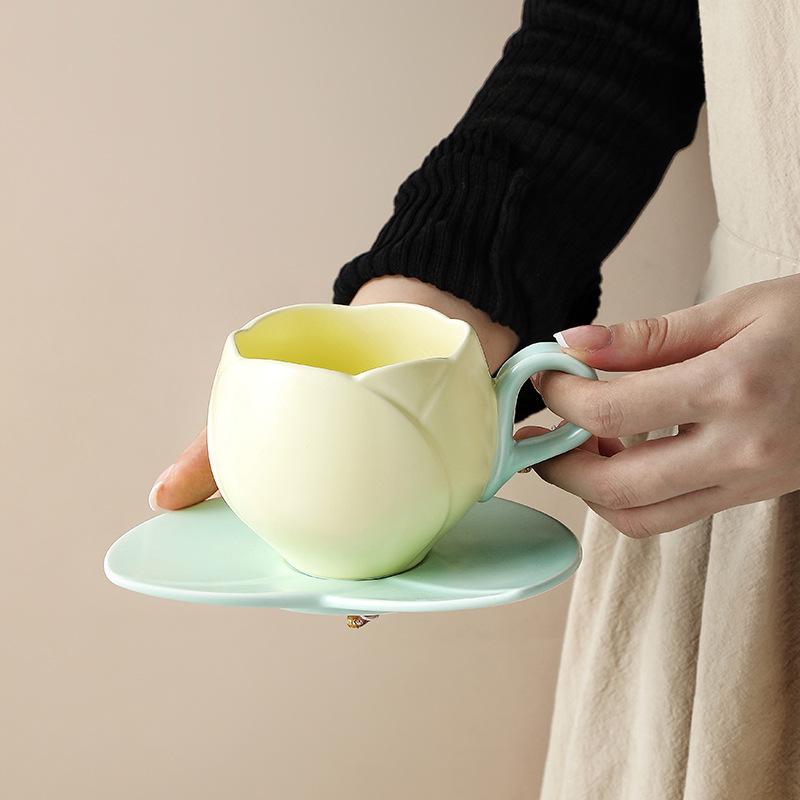 Cană de cafea ceramică Creativă Set european cană și farfurioară cafea Cana ceramică mică proaspătă ceai Cana pentru băut Cana de mic dejun