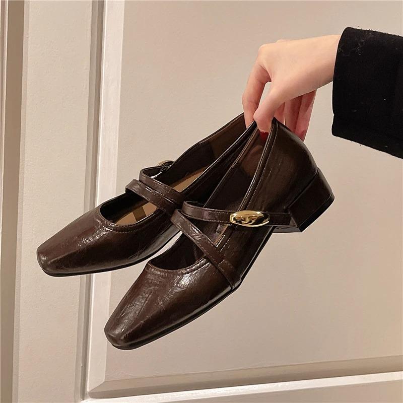 

Women s 2026 New Spring Versatile Square Toe Shallow Mouth Comfortable Single Shoes 35 коричневый
