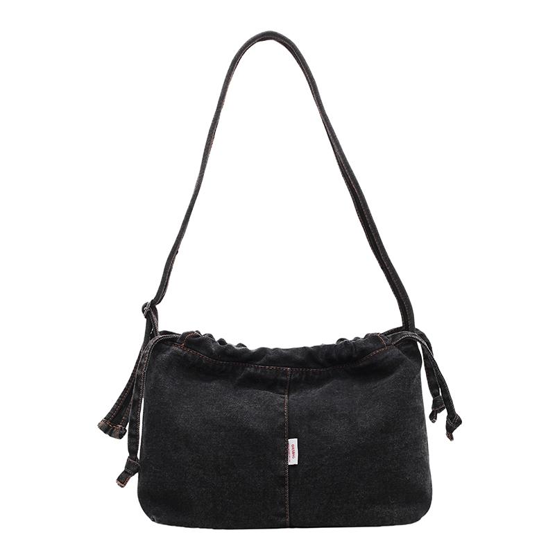 

Винтажная джинсовая сумка через плечо женская сумка-ведро с завязками на шнурке сумка через плечо для поездок на работу чёрный