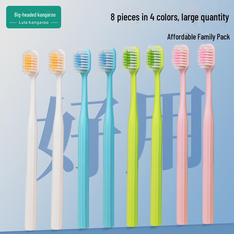Soft Bristle Adult Toothbrush with Wide Head and Interdental Brush, 8-Pack