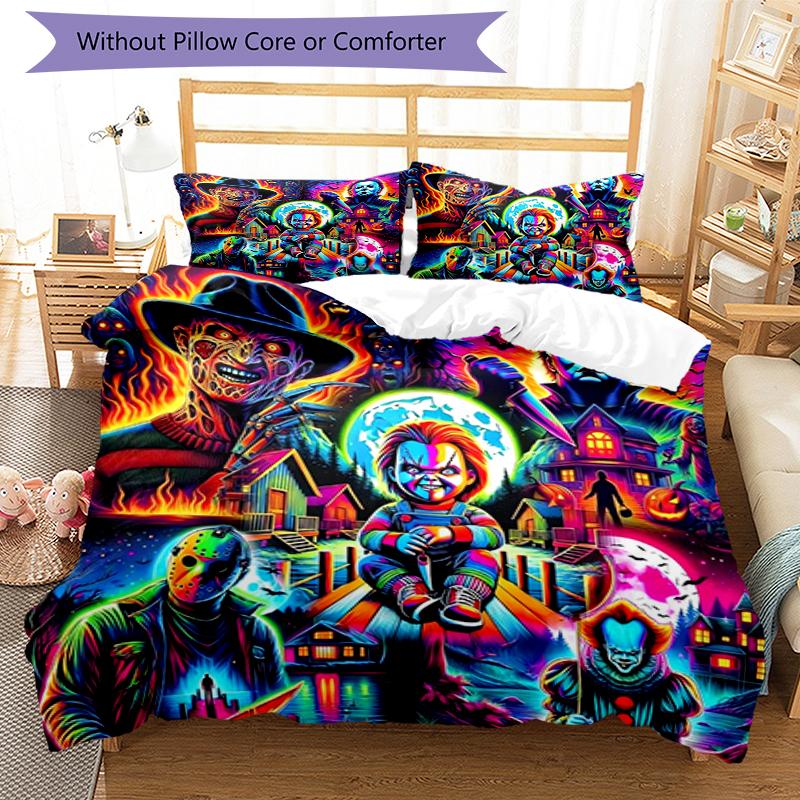 3pcs Halloween horror Bedding Set Duvet Cover Closure Includes 1 Duvet Cover & 2 Pillowcases, Soft and Comfortable for All Seasons.