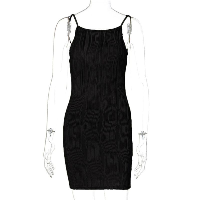 

Fashion Sexy Slim Hip Open Back Sling Dress Short Skirt Sexy Backless Mini Dress Black L