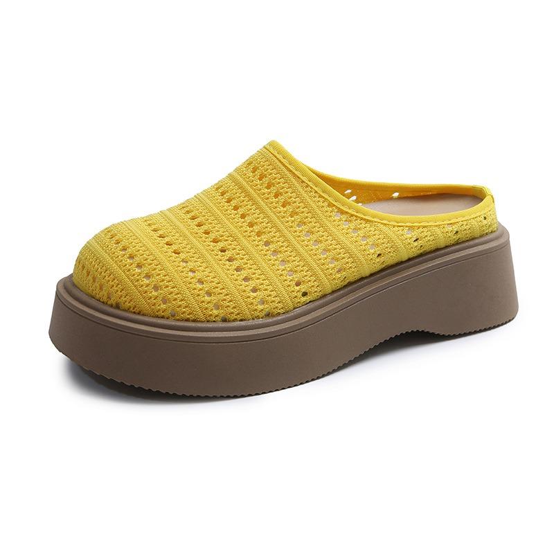Thick-soled bag head half slippers women's summer wear new small height-increasing woven hollow slippers
