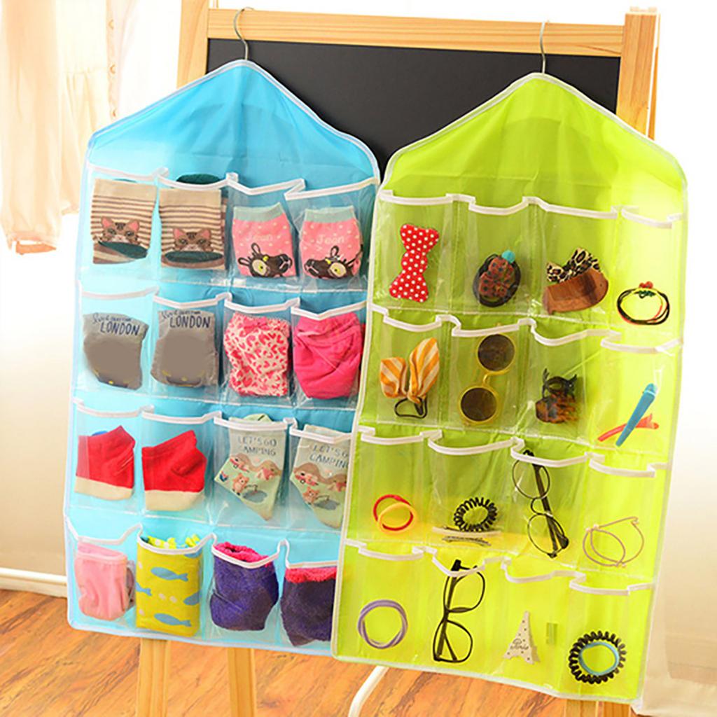 Clear Hanging Organizers Plastic Accessory Organizers Baby Shoes Organizers 16 Pockets Underwear Organizers