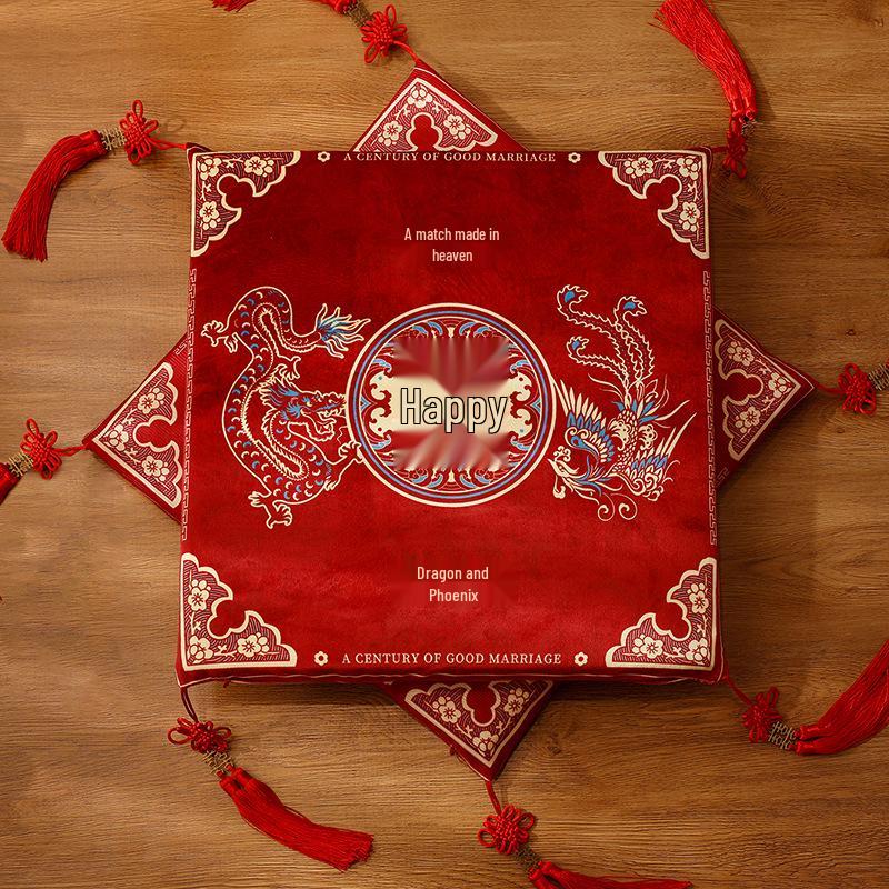 Red Double Happiness Wedding Ceremony Kneeling Cushions Set for Bride – Perfect for Tea Ceremony and Special Occasions