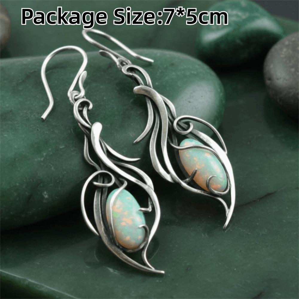 A Pair Silver Color Pendant Earrings Opal Pendant Bohemian Style Silver Color Earrings Elegant Elegant Jewelry Special Occasions