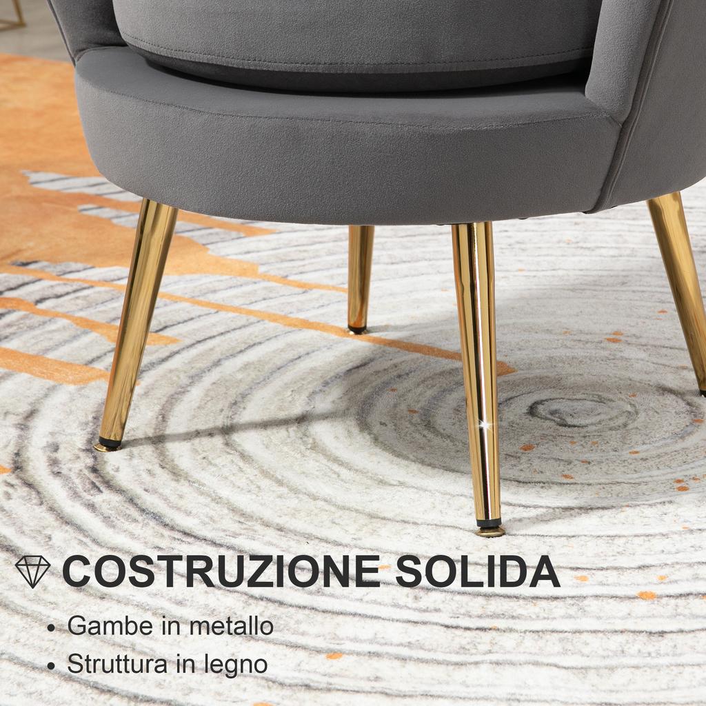 Shell Armchair, Vintage Armchair, Bedroom and Living Room Armchair, Elegant Design, with High Backrest, 76x67x74cm, Grey
