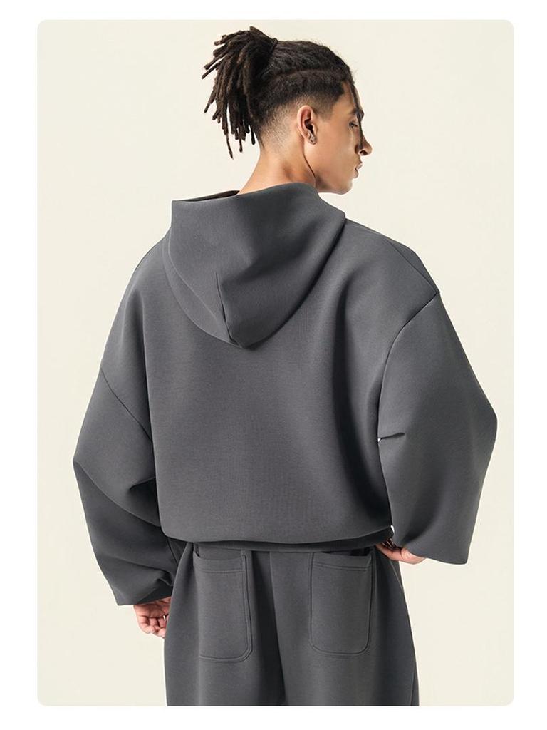 Trendy DE Men's 350G Boxy Hooded Sweatshirt | Wide Fog American Square Hoodie