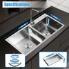 Lavello da Cucina Doppio Vasca Acciaio Inossidabile Incasso Riduzione del Rumore Drenaggio Efficiente Anti-Condensa Facile da Pulire