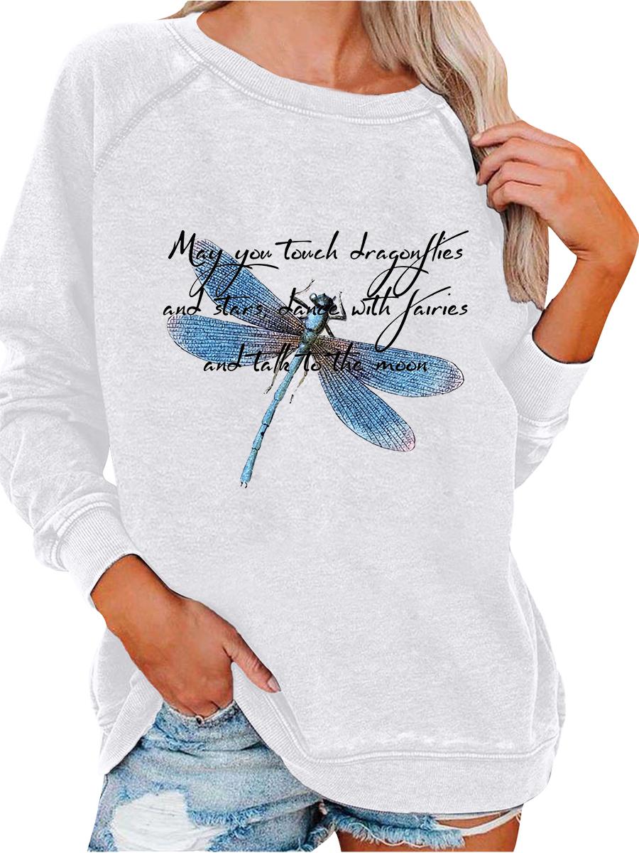 

Women s Pullover Sweatshirt Oversized Sweatshirt Women s Spring/Fall Fashion Dragonfly Print Top S белый
