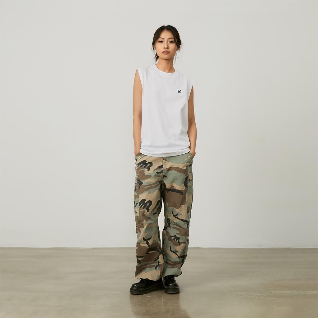 New MLB Base Logo Tank Tops Unisex Ecru 3ATKB0243-50WHS