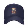 Rock Cat Playing Guitar Cartoon Guitar Cat Baseball Caps Snapback Men Women Hats Adjustable Cap Hip Hop Baseball Hat Casquette