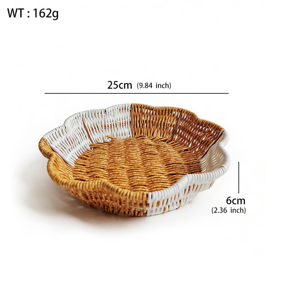Woven Design Synthetic Rattan Wicker Basket Large Capacity Fruit Bowl Home Decor