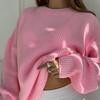 Women Pullover Sweater Round Neck Long Sleeve Elastic Fabric Knitting Tops Solid Color Loose Fit Sweater Tops
