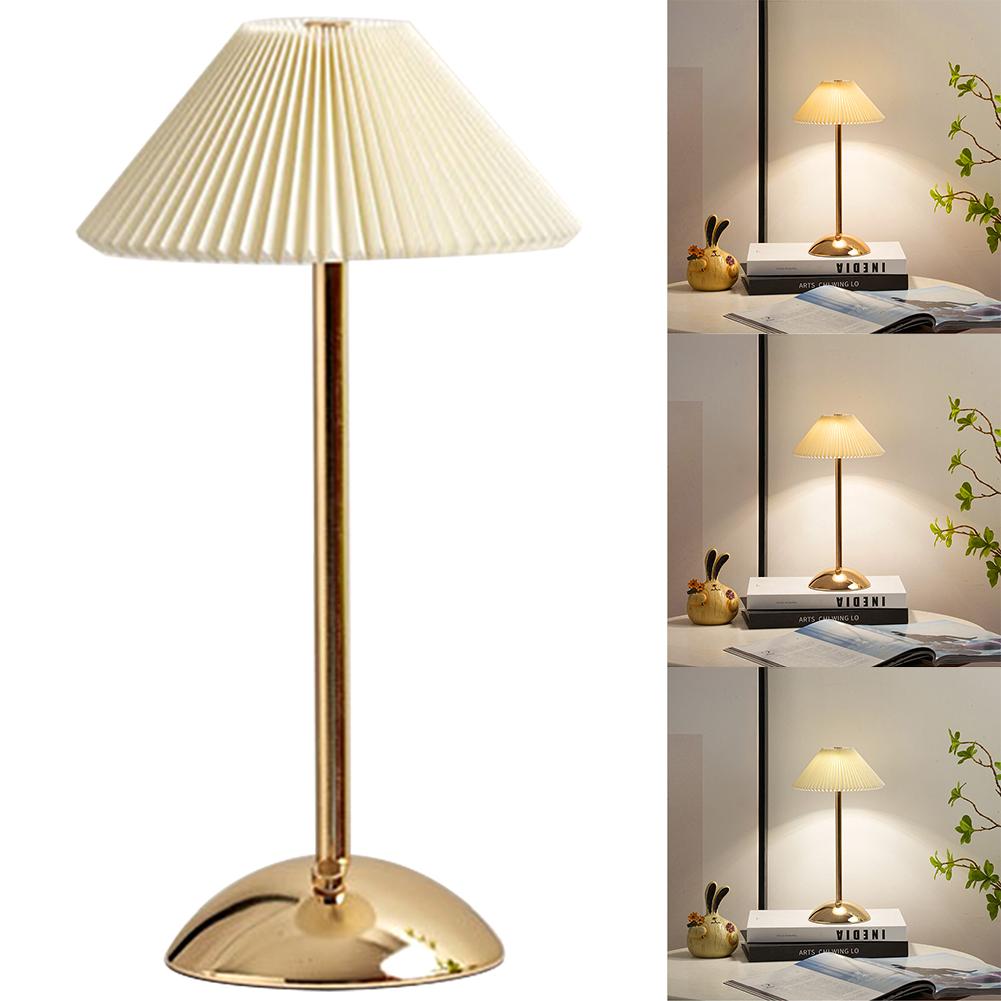 Скандинавская складчатая настольная лампа с деревянным основанием, лампа с художественной атмосферой, USB-зарядка, современный стиль для декора спальни, гостиной золотой