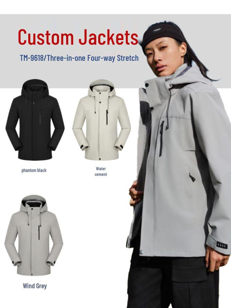Anti-Static Autumn & Winter Cultural Windbreaker: Solid Color 3-in-1 Mountaineering Jacket with Custom Embroidery for Team Uniforms.
