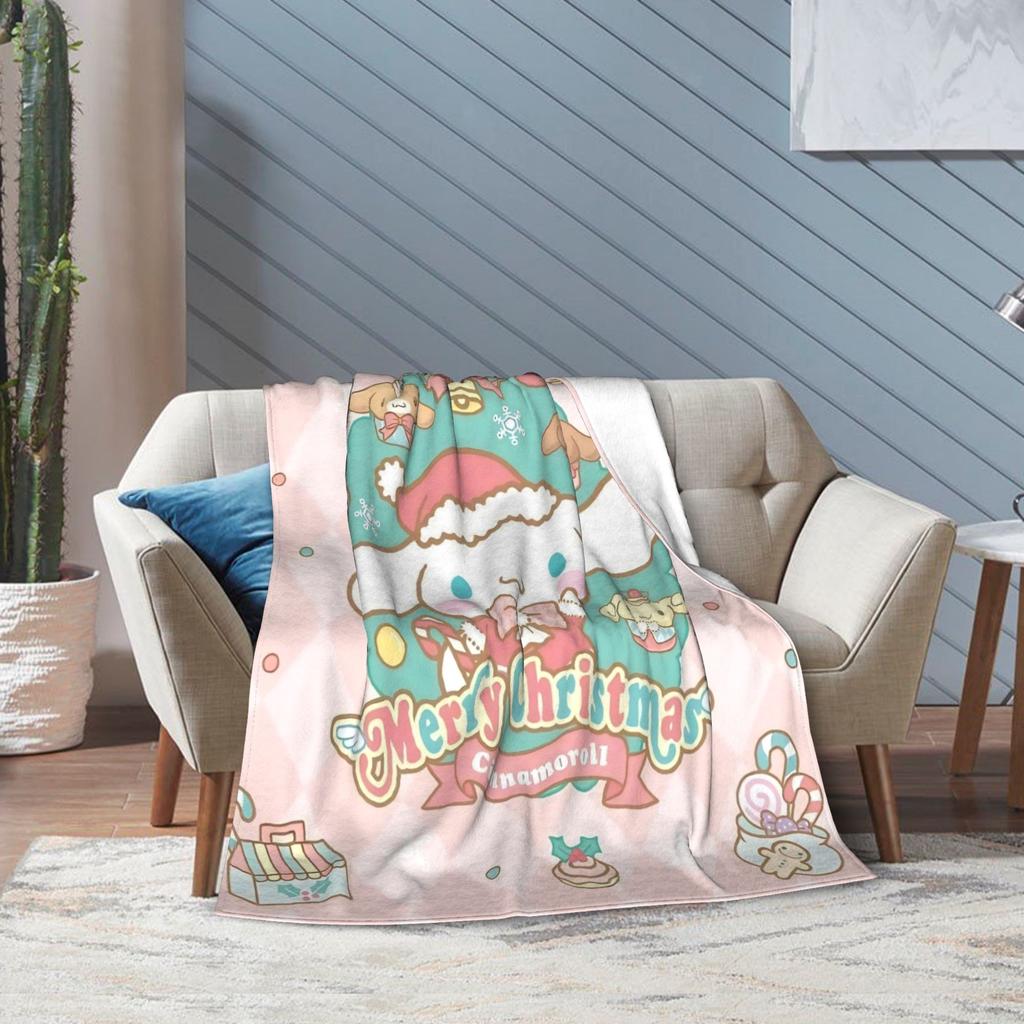 Cinnamoroll Christmas Fleece Blanket Funny Throw Blankets for Bed Sofa Couch 125*100cm Plush Thin Quilt