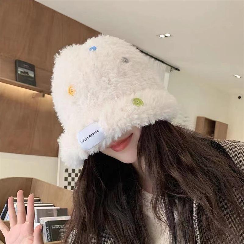 Winter New Hat Women's Autumn and Winter Plush Bucket Hat Warm Fluffy Thickened Face Small Imitation Rabbit Hair Knitted Hat