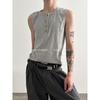 Men Summer Grey Ribbed Sleeveless Henley Neck Casual Tank Top