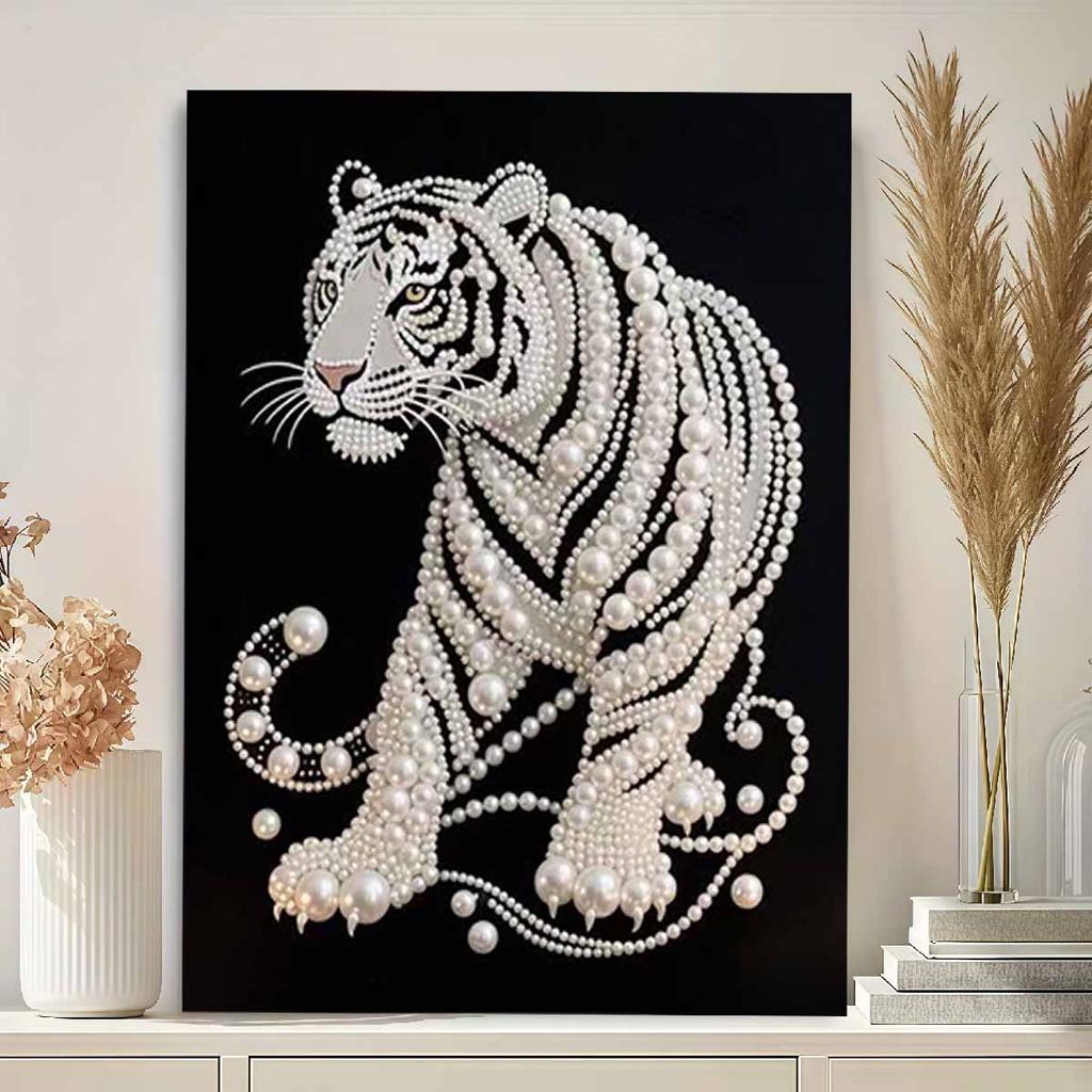 Perlmutt Weißer Tiger DIY Diamantmalerei Kits 15,7x19,6 Zoll Edelstein Kunst Diamantmalerei Kits Ohne Rahmen für Erwachsene Geschenkidee Heimwanddekoration